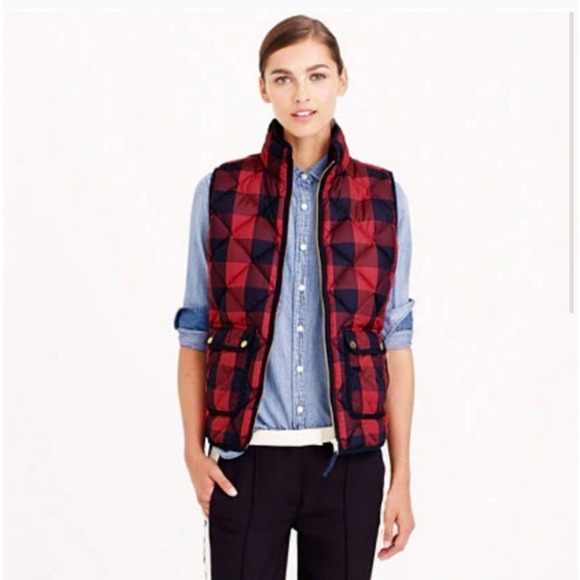 J. Crew Jackets & Blazers - J. Crew Excursion Buffalo Check Plaid Quilted Down Puff Vest Size XS Navy Blue